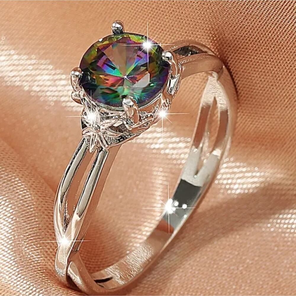 Multi Colors Zirconia Gemstone Ring Size 8